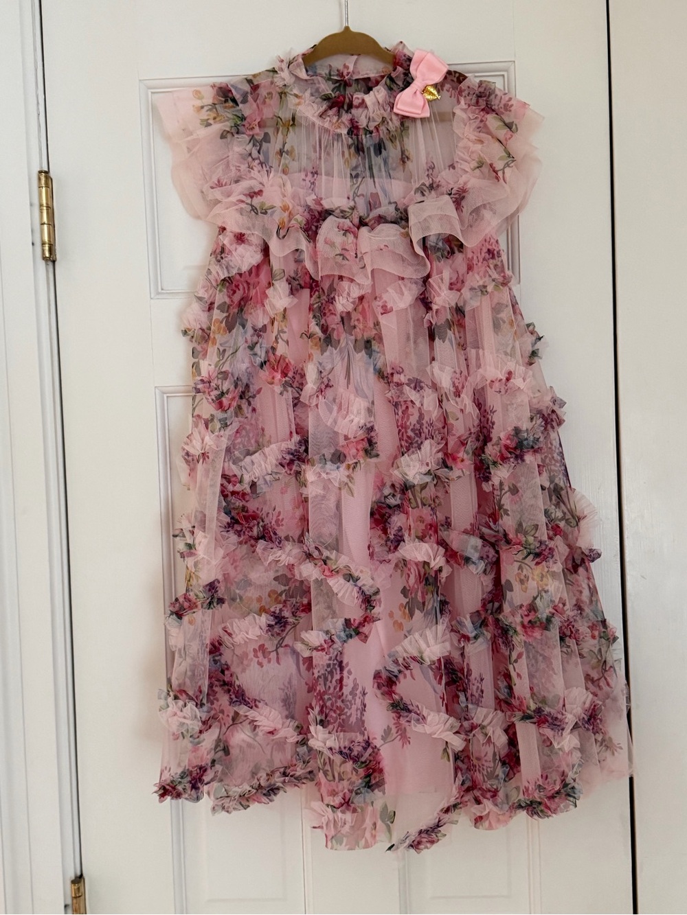 Pink Floral Ruffle Girls' Dress - Elegant Party Dress